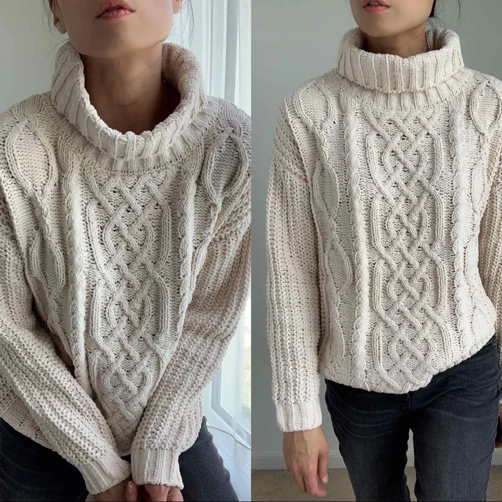 CABLE KNIT FISHERMAN SWEATER - ECRU - Picture 5 of 16